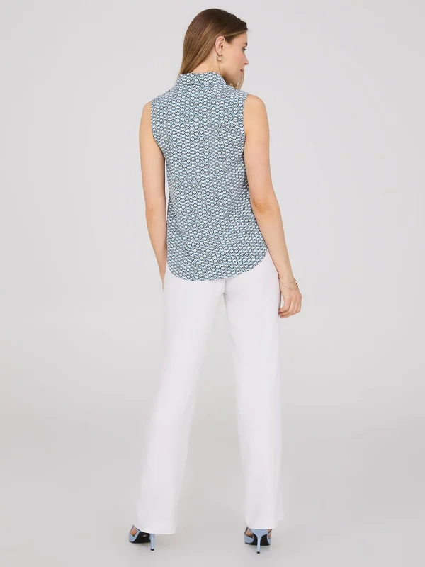 Sleeveless Geo Print Button-Front Blouse - Image 4
