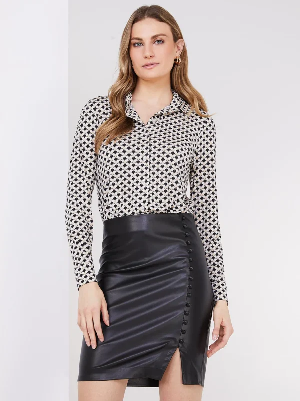 Geo Print Button-Front Blouse - Image 2