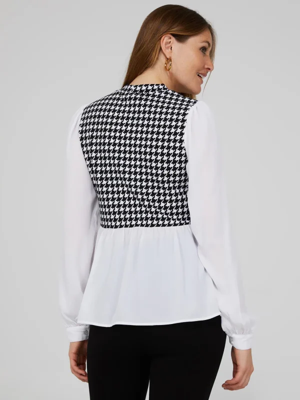 2-Fer Houndstooth Vest With Crepe Long Sleeve Top - Image 4
