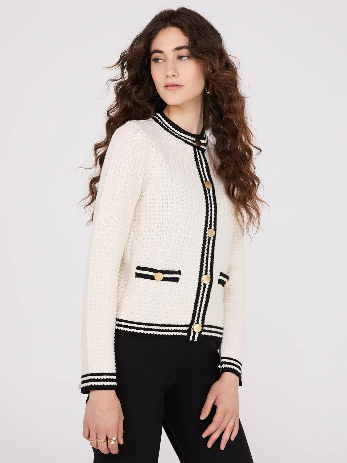Contrast Tipping Ribbed Cardigan - Image 2