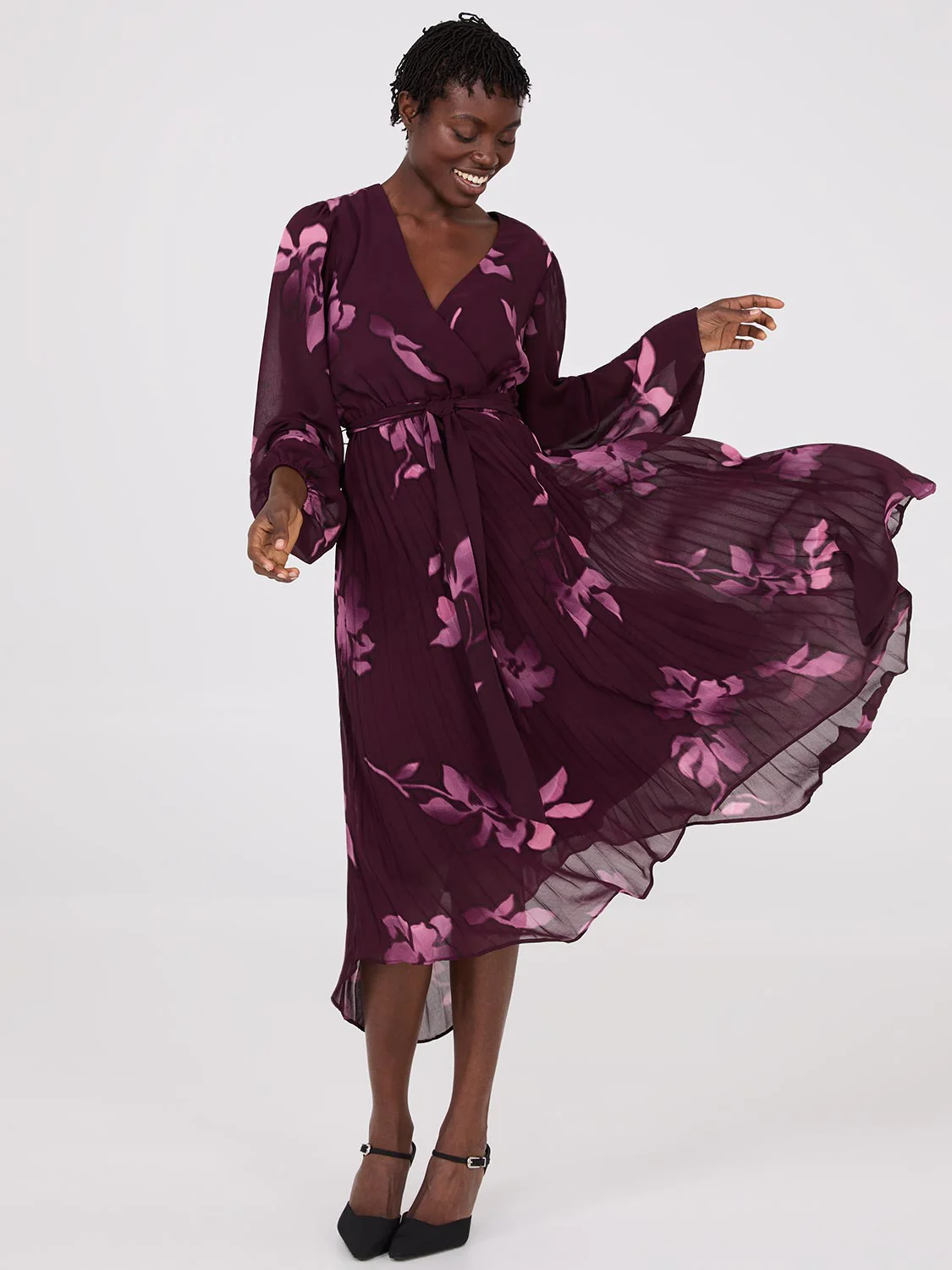 Floral Print Crossover Handkerchief Hem Dress - Image 2