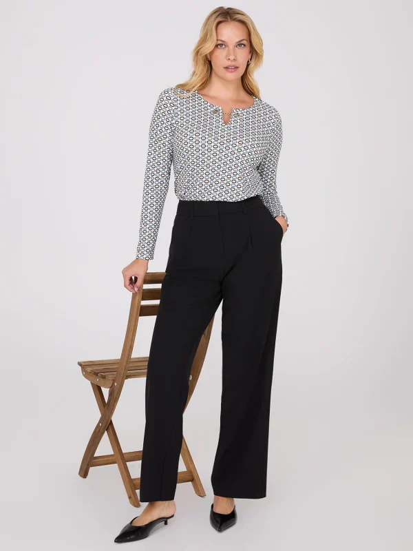 Chain Keyhole Printed Long Sleeve Top - Image 2