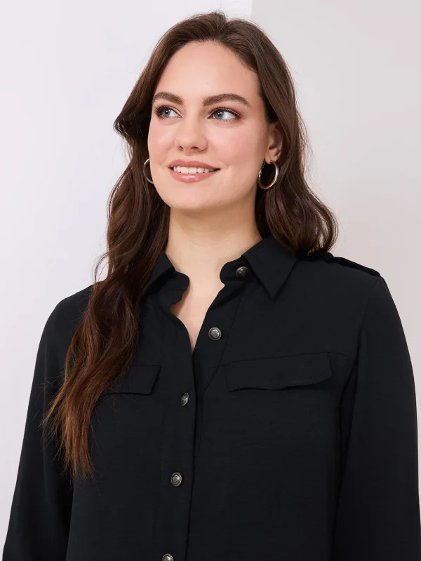 Utility Pocket Button-Front Blouse - Image 2