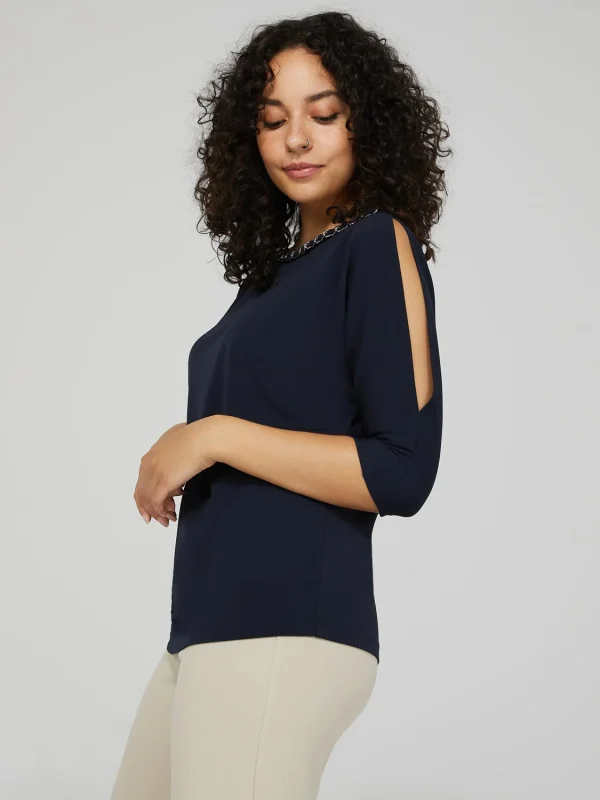 Cold Shoulder Top With Chain Neckline Detail - Image 3