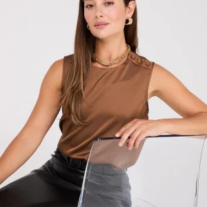 Sleeveless Satin Top With Button Details