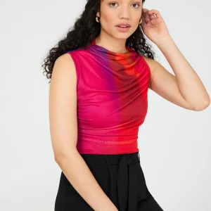 Colourwash Asymmetrical Neckline Mesh Top