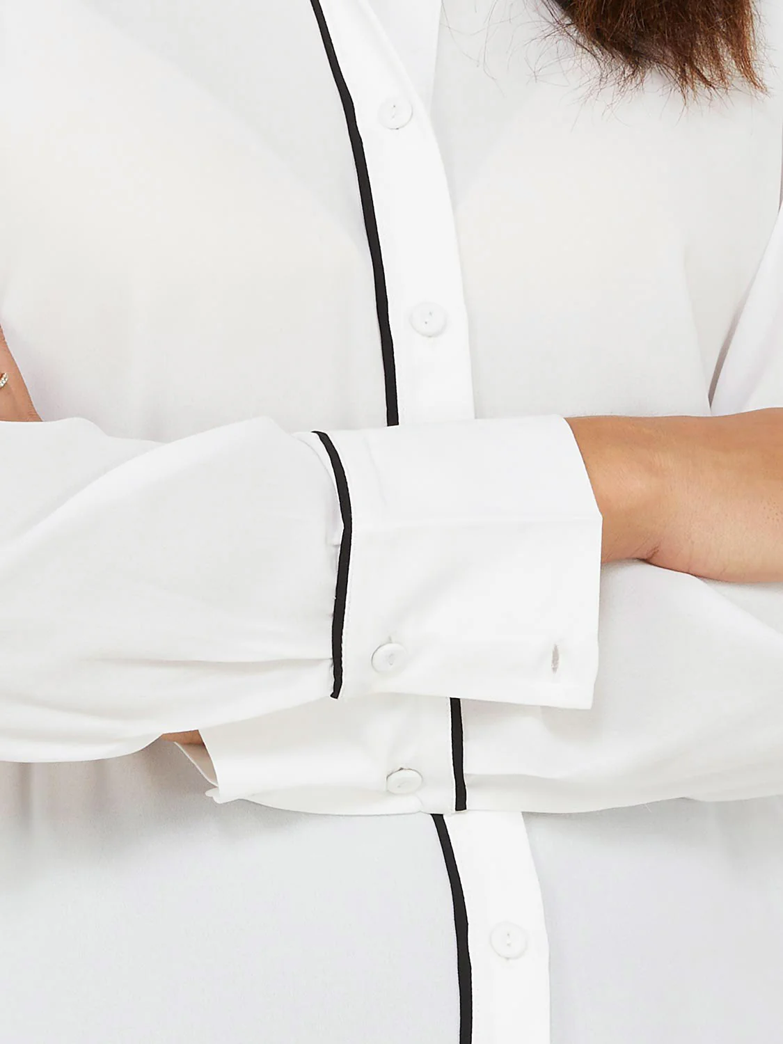 Button-Front Blouse With Contrast Piping - Image 6