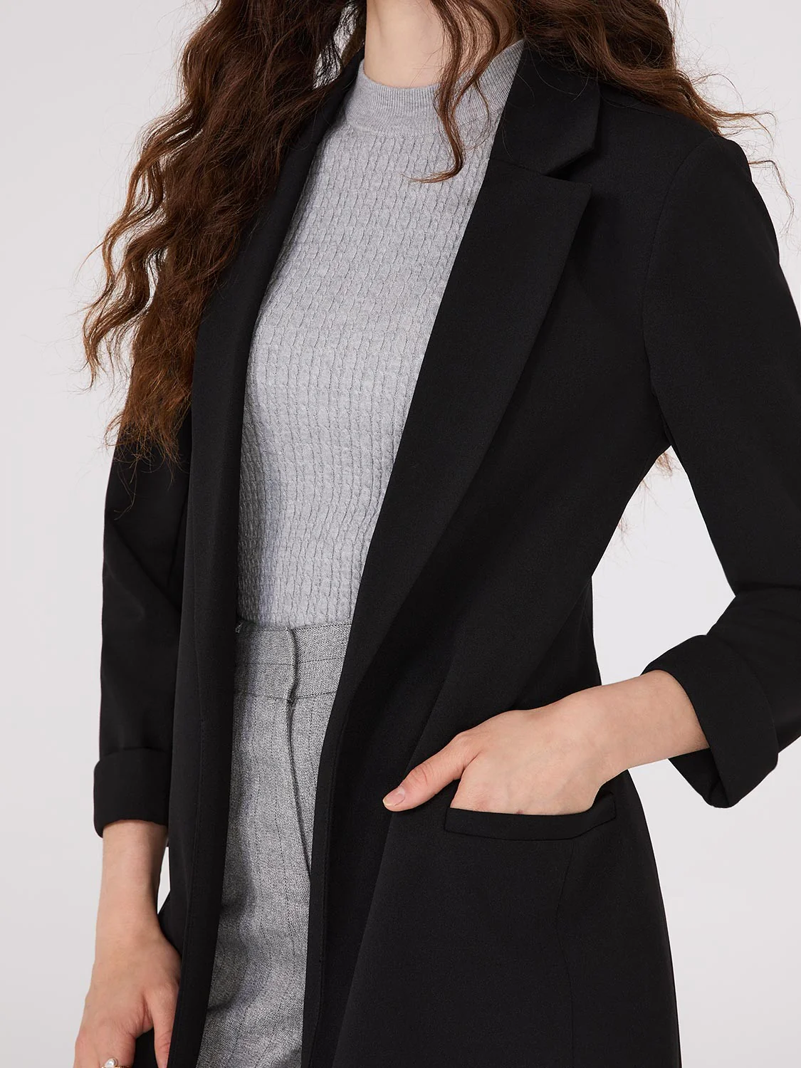 Cuffed 3/4 Sleeve Long Blazer - Image 4