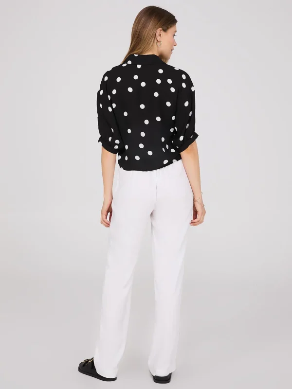 Polka Dot Button-Up Short Sleeve Blouse - Image 4