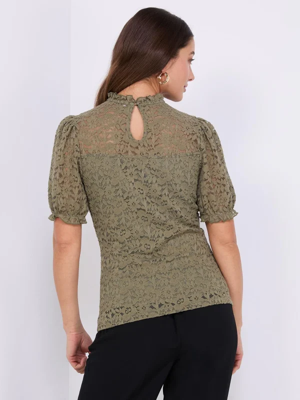 Floral Lace Mock Neck Short Sleeve Top - Image 11