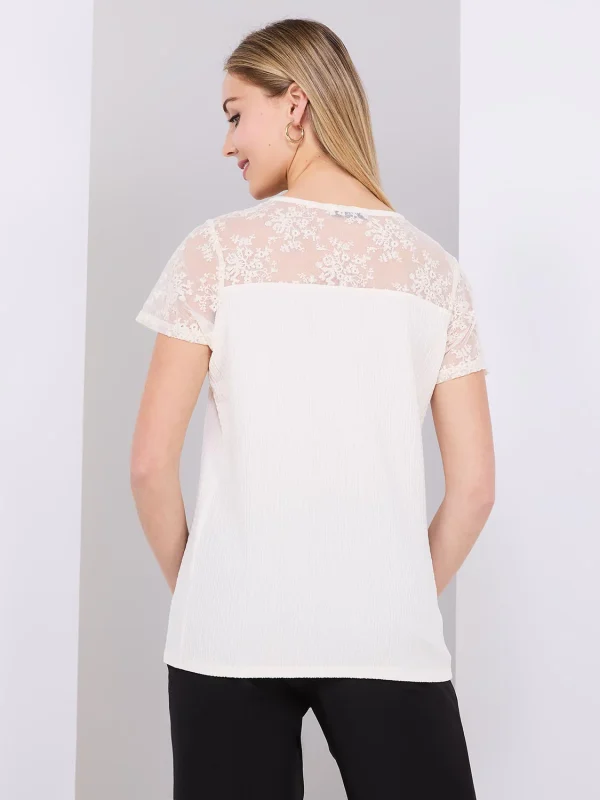 Floral Embroidered Mesh Short Sleeve Top - Image 5