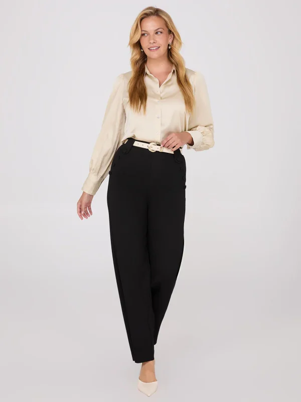 Satin Volume Sleeve Button-Front Blouse - Image 3