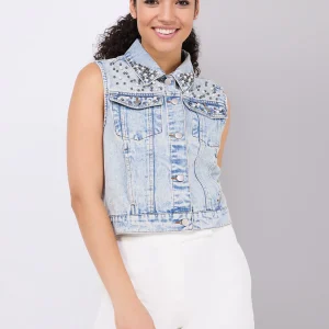 Denim Vest With Pearl Details