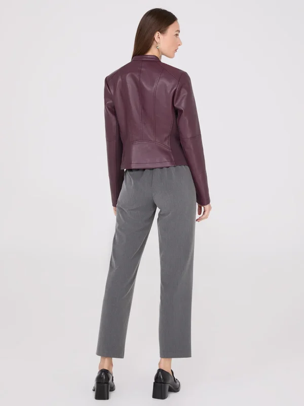 Collarless Faux Leather Jacket - Image 13