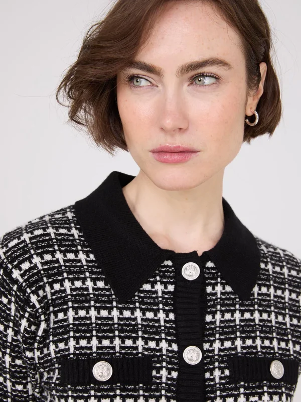 Tweed Short Sleeve Waisted Cardigan - Image 4