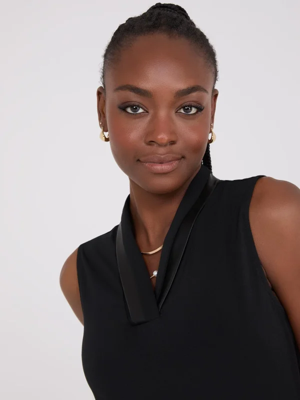 Sleeveless Pleated Faux Leather V-Neck Top - Image 2