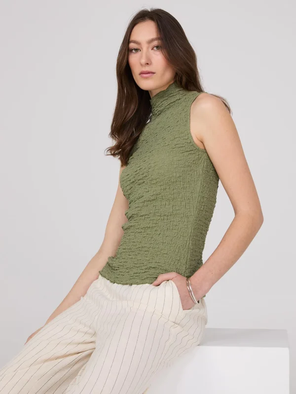 Sleeveless Textured Mock Neck Top - Image 2