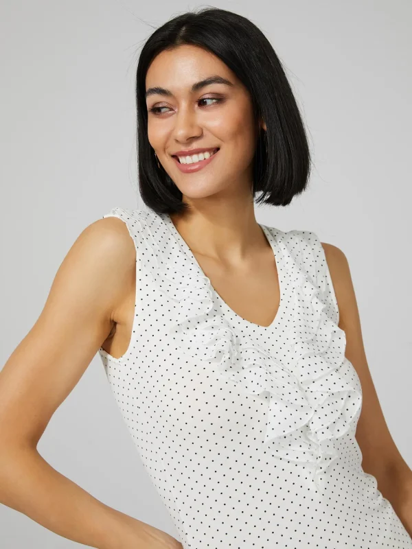 Polka Dot Sleeveless Top With Chiffon Ruffle Detail - Image 2