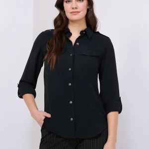Utility Pocket Button-Front Blouse