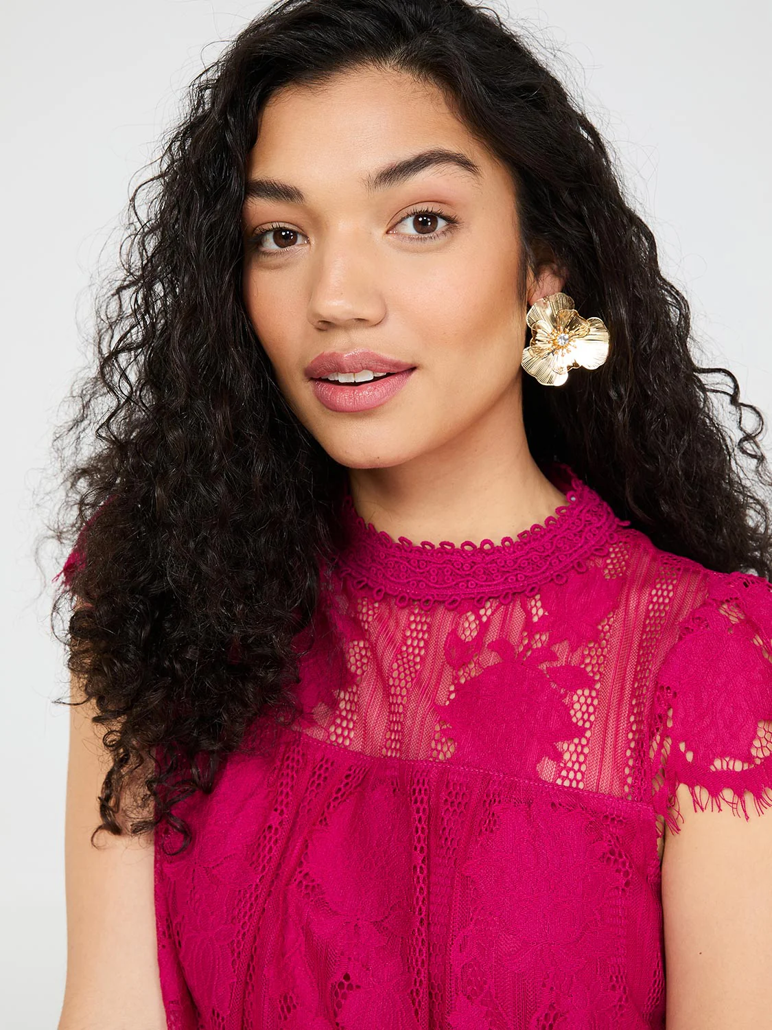 Lace Cap Sleeve Top With Crochet Detail - Image 6