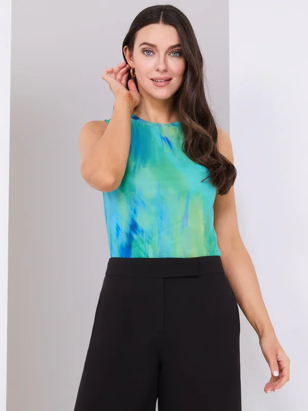 Sleeveless Abstract Print Mesh Top - Image 3