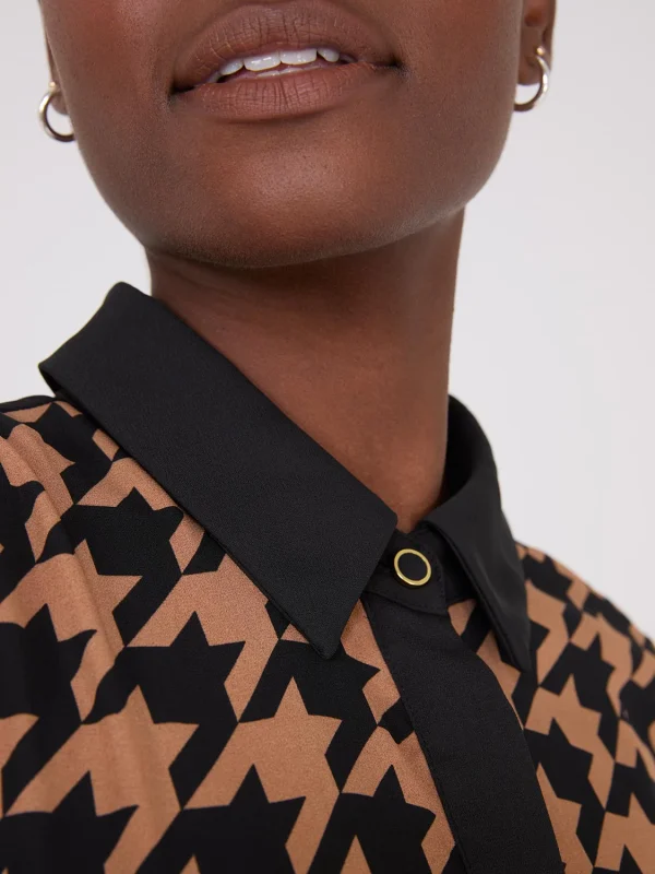 Houndstooth Chiffon A-Line Dress - Image 3