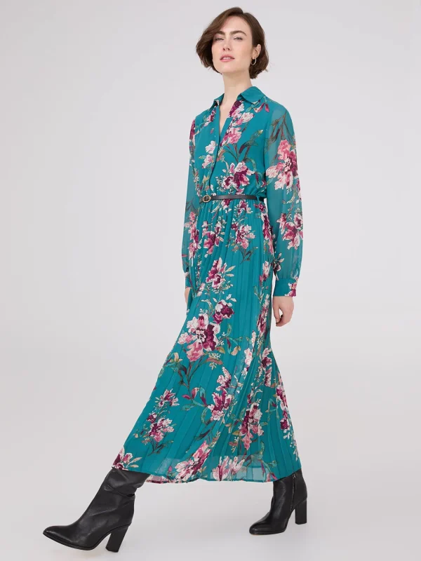 Floral Print Belted Chiffon Dress - Image 2