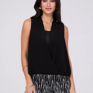 Sleeveless Chiffon Blouse with Blouson Wrap