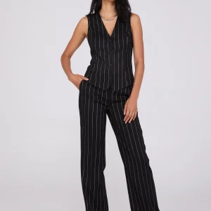 Pinstripe High-Waisted Wide-Leg Pants
