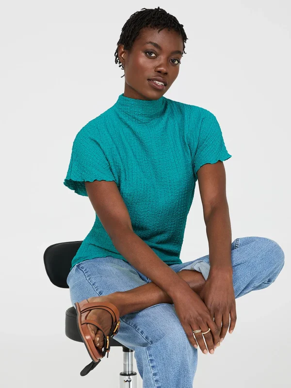 Short Dolman Sleeve Textured Mock Neck Top - Image 11