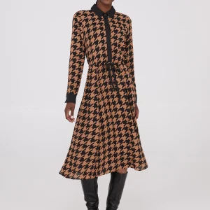 Houndstooth Chiffon A-Line Dress