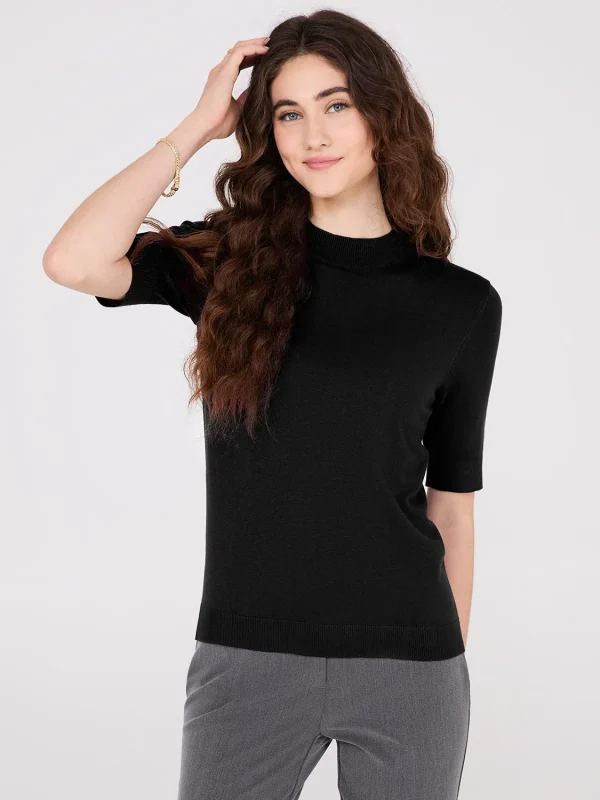 Mock Neck Elbow Sleeve Top - Image 15