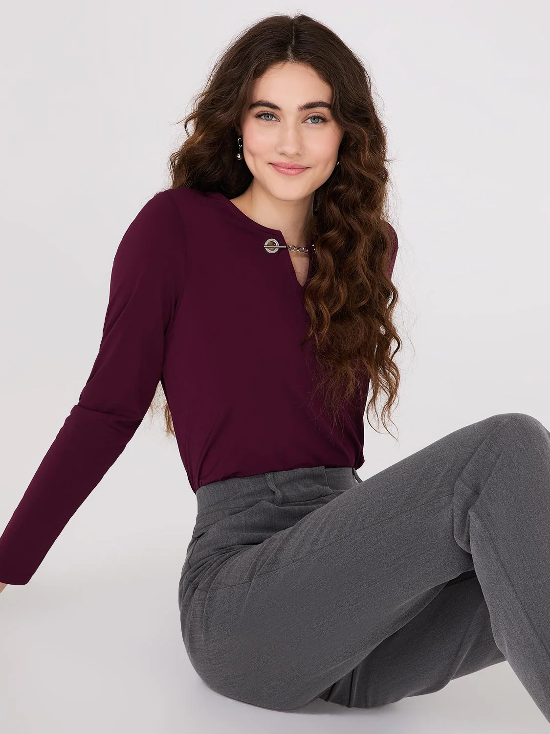 Chain Keyhole Long Sleeve Top - Image 4