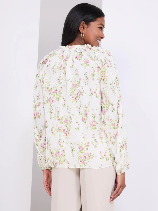 Floral Print Popover Blouse With Neck Tie - Image 5