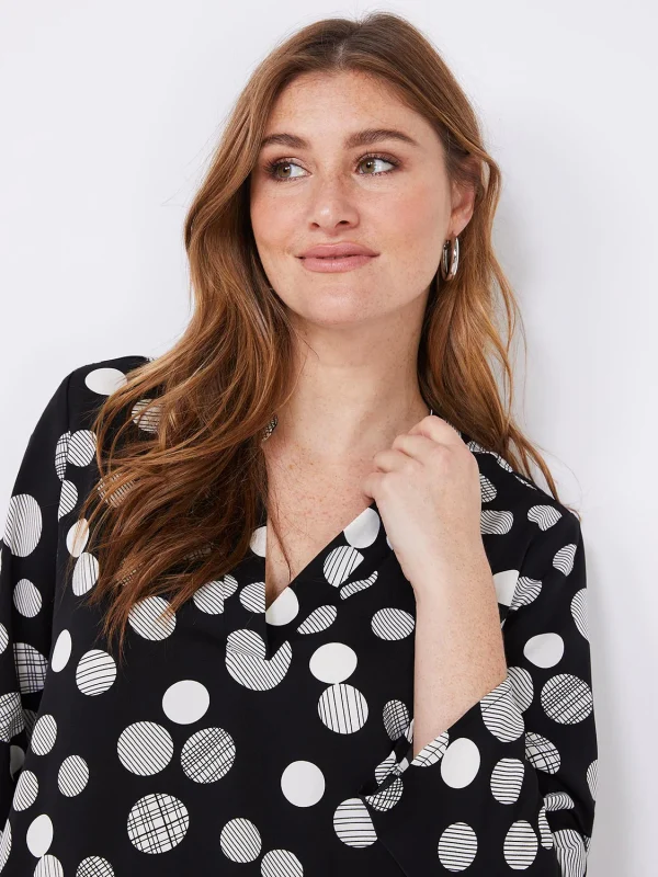 Dot Print Split Neck Blouse - Image 2