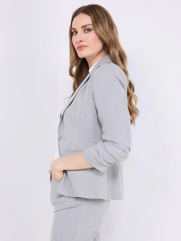 One-Button Ruched Sleeve Blazer - Image 4