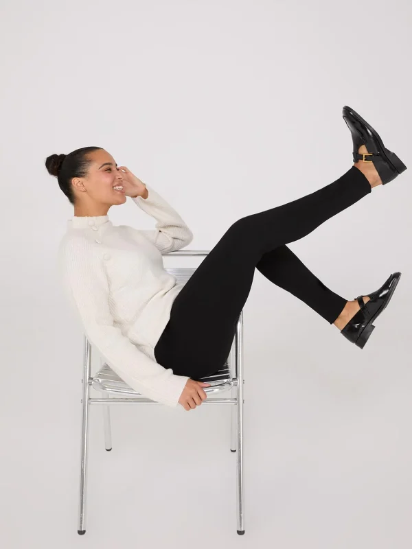High-Rise Ankle Length Pants With Faux Leather Waistband - Image 3