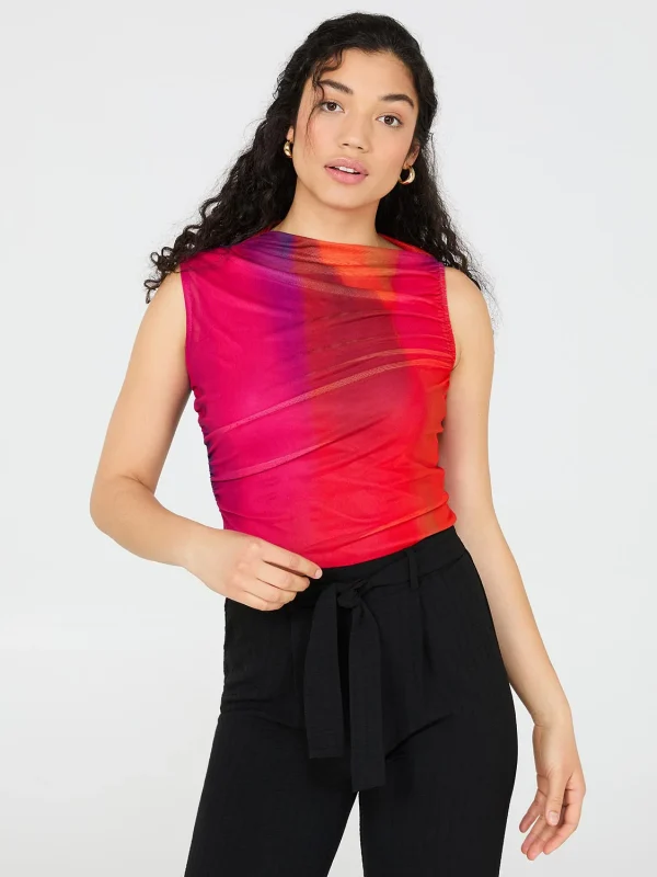 Colourwash Asymmetrical Neckline Mesh Top - Image 3