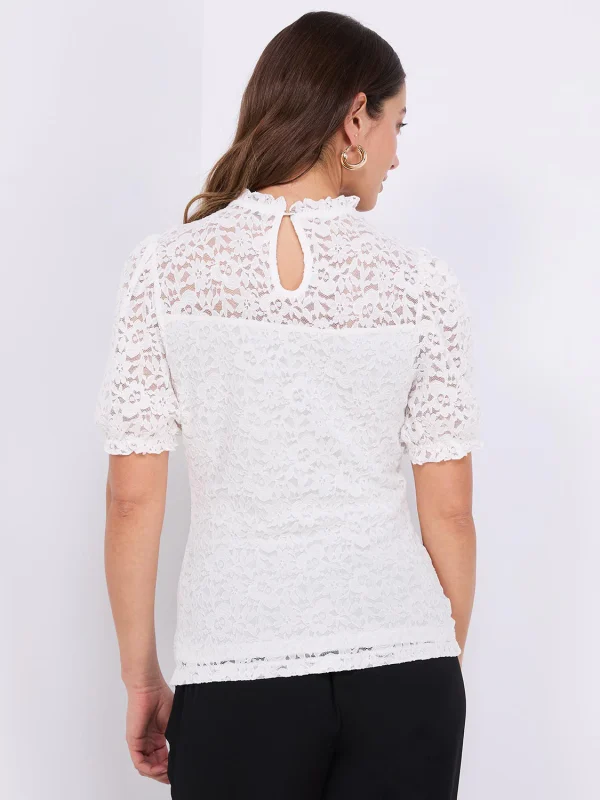 Floral Lace Mock Neck Short Sleeve Top - Image 6