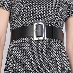 Silver Buckle Faux Leather Belt
