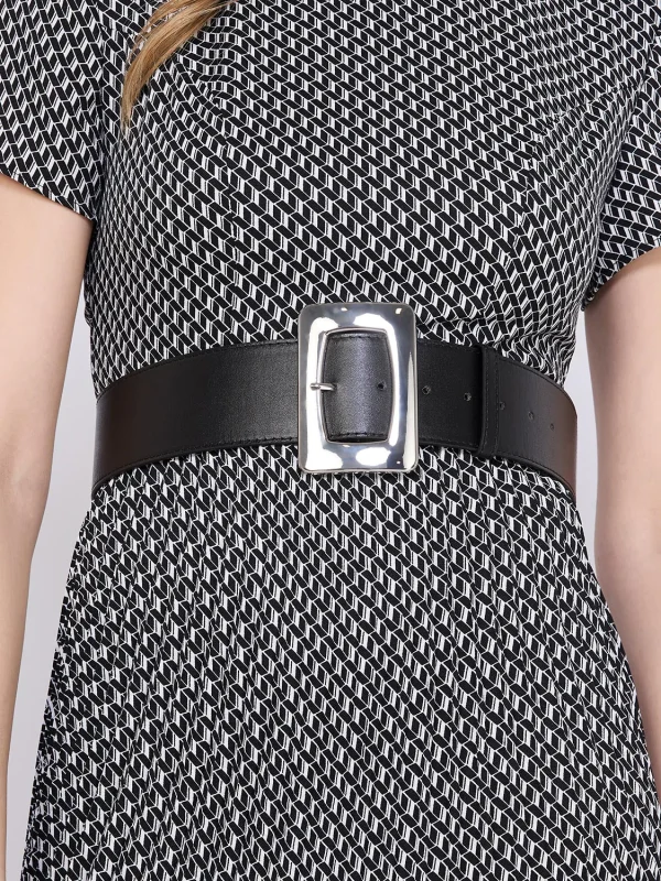 Silver Buckle Faux Leather Belt