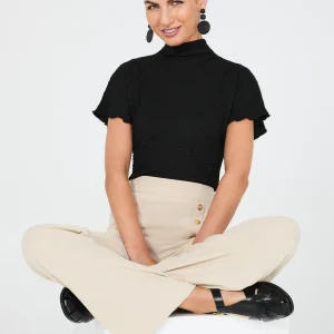 Short Dolman Sleeve Textured Mock Neck Top