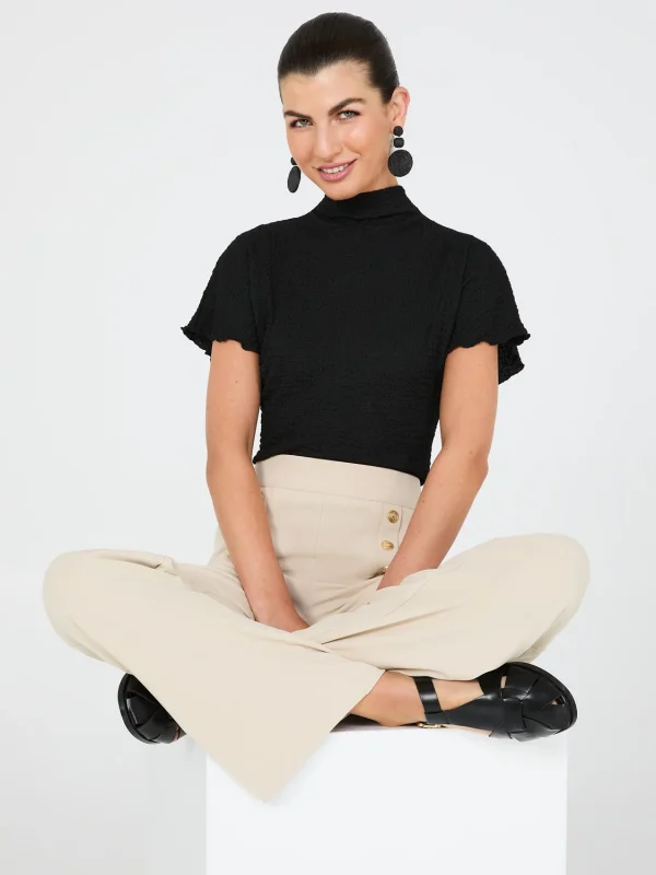 Short Dolman Sleeve Textured Mock Neck Top
