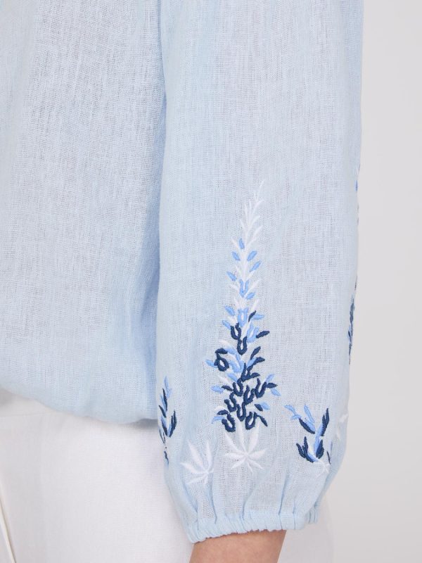 Embroidered Linen Off-The-Shoulder Top - Image 3