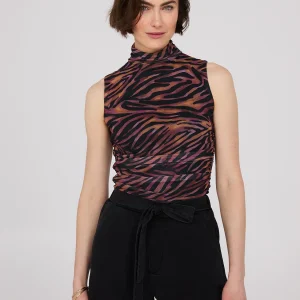 Sleeveless Zebra Print Mock Neck Top