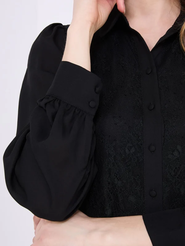 Chiffon Lace Button-Front Blouse - Image 6