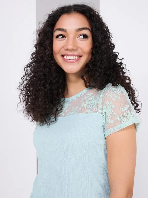 Floral Embroidered Mesh Short Sleeve Top - Image 7