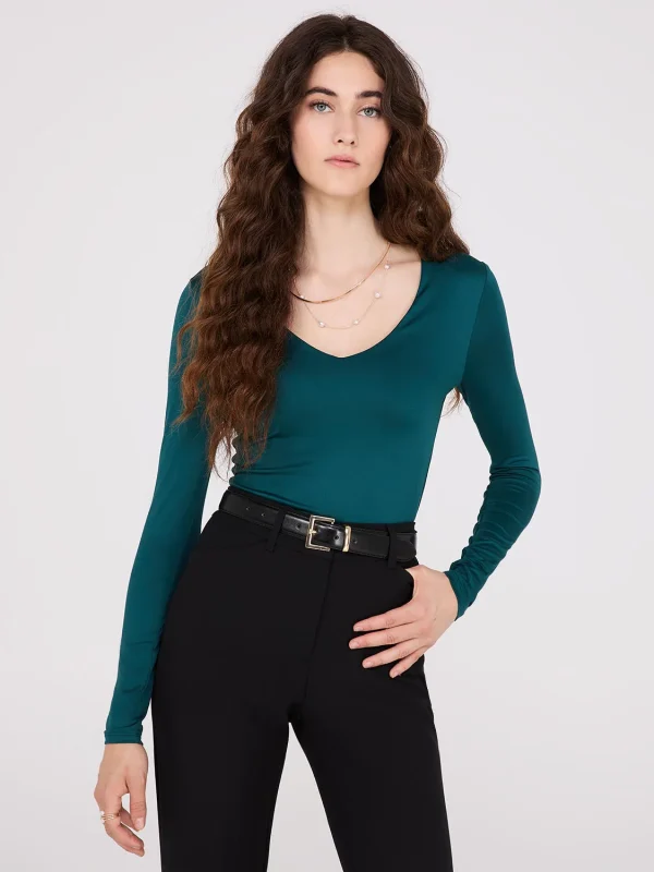 Double Layer V-Neck Long Sleeve Top - Image 8