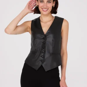 Faux Leather Button-Front Vest