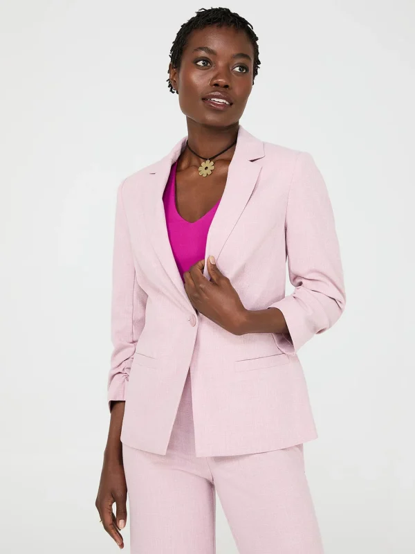 One-Button Ruched 3/4 Sleeve Blazer - Image 2